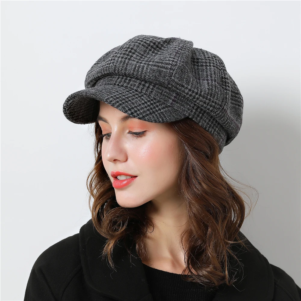 Women Baseball cap For Winter Female Cotton Hats Plaid Vintage Fashion Octagonal Casual boina Autumn 2019 Brand New Women's Caps