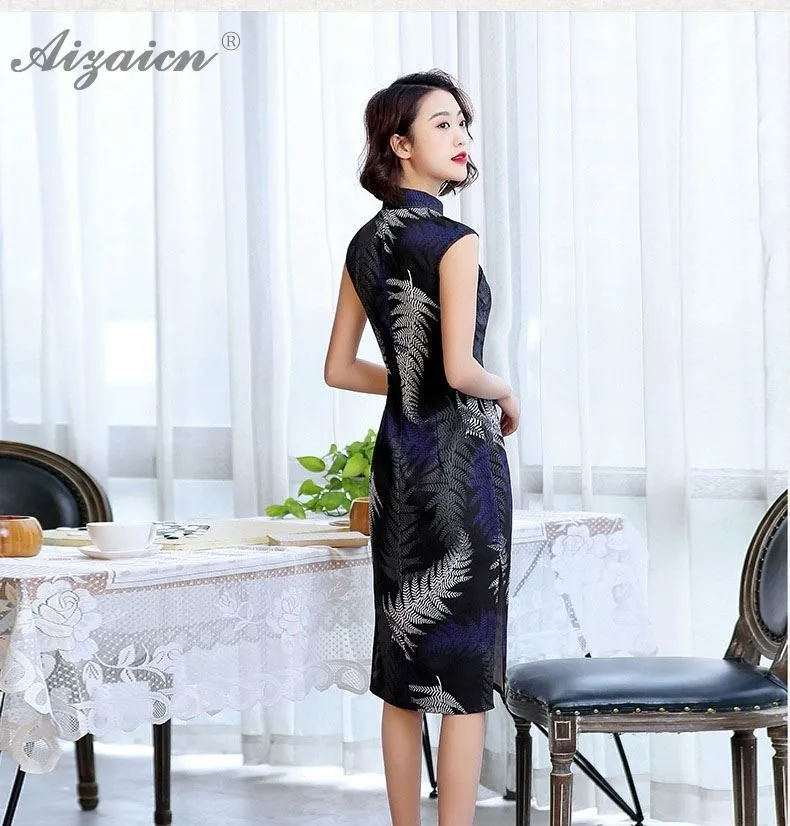 Восточные винтажные Длинные Cheongsam современные хлопковые льняные Qi Pao женские китайское традиционное платье QiPao художественный стиль печати платья