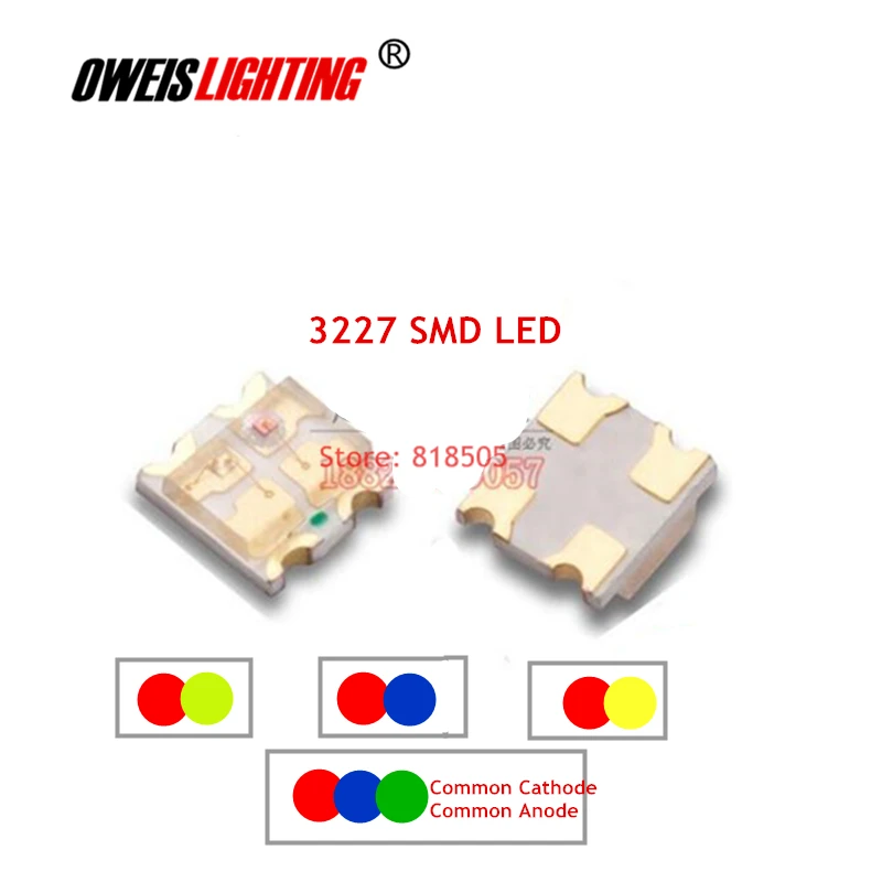 50 шт 3227 SMD СВЕТОДИОДНЫЙ 1209 двухцветный-красный+ синий/R+ желтый/R+ желто-зеленый RGB-общий катод/общий анод полноцветный