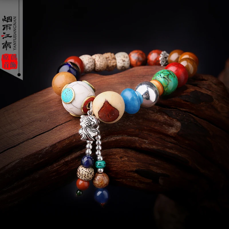 Jiangnan народный стиль браслет оригинальный Винтаж для женщин Бодхи Серебряные