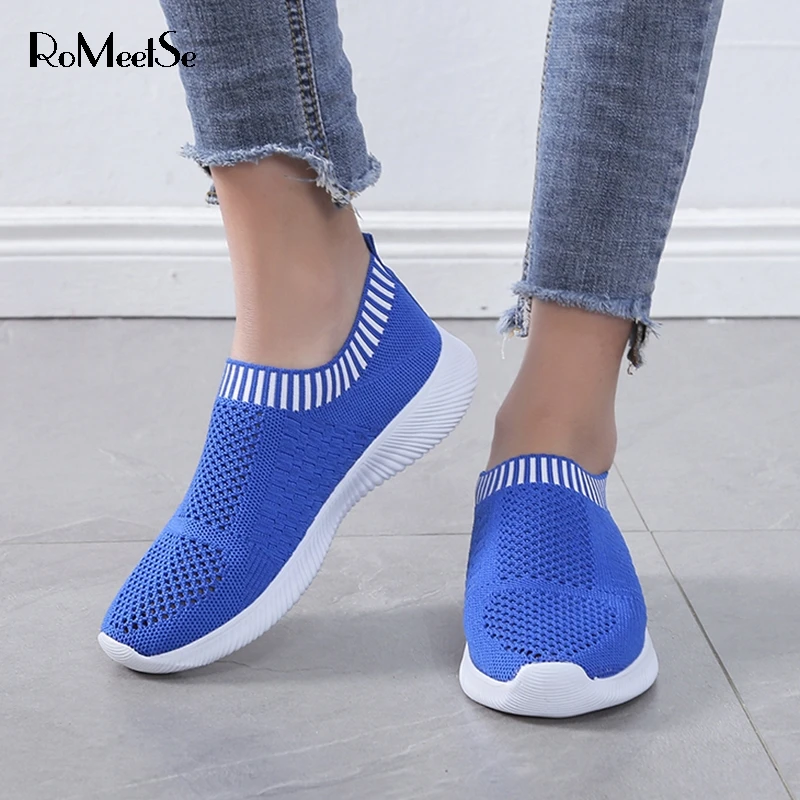 Большие размеры 43 женские кроссовки Mest повседневная обувь вязаные носки лоферы