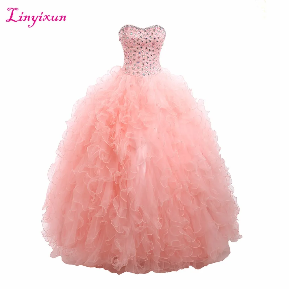 Linyixun Настоящее фото бальное платье Quinceanera платья 2017 с кристаллами бисером милые 16