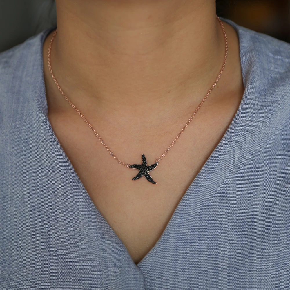 Летнее ожерелье черный камень розовое золото цвет Римский Модные женские