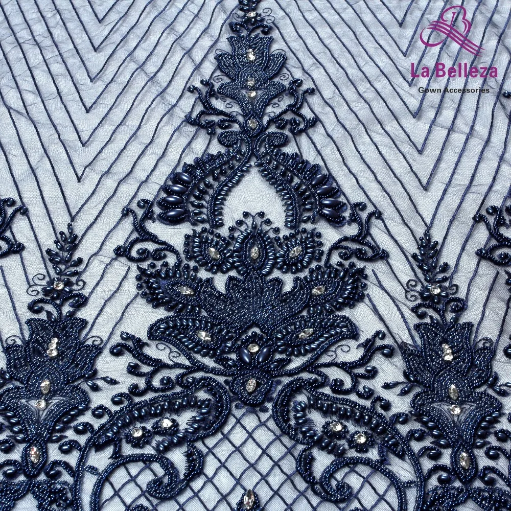 La Belleza 1 ярд Тяжелая ручная работа Бисером кружевная ткань кристалл кружева цвета слоновой кости/золото/темно-синий/красный свадебное платье кружевная ткань 49 ''ширина