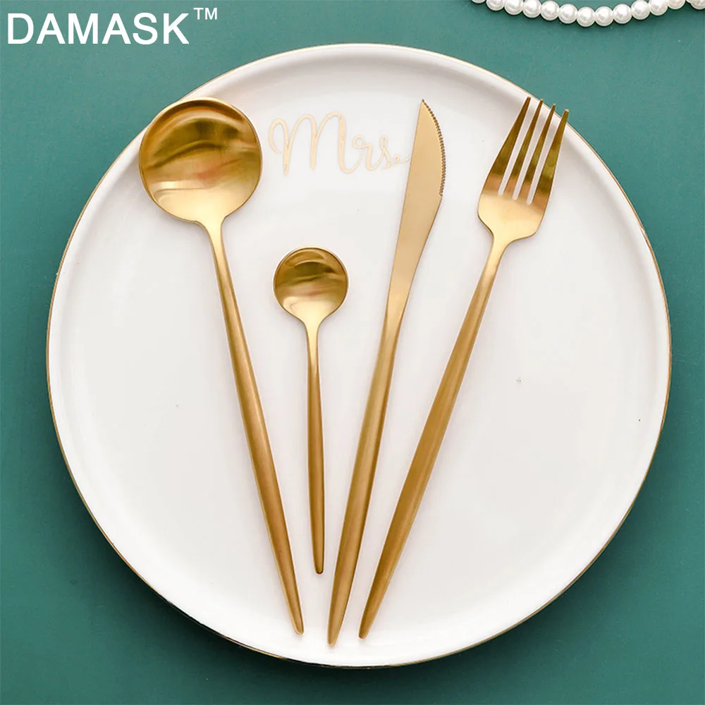 DAMASK 4 шт. набор чайных кухонных ножей из нержавеющей стали высококлассные столовые приборы, ложка, вилка, золотые кухонные инструменты