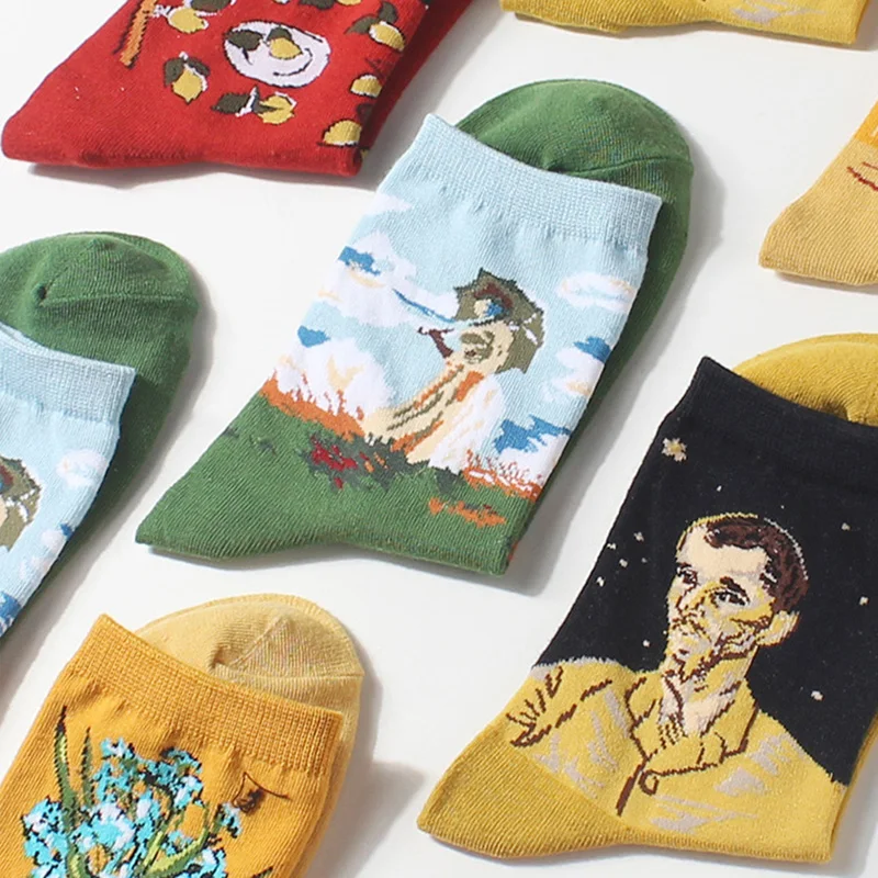Модные забавные Женские носочки с художественной росписью мужские хлопковые