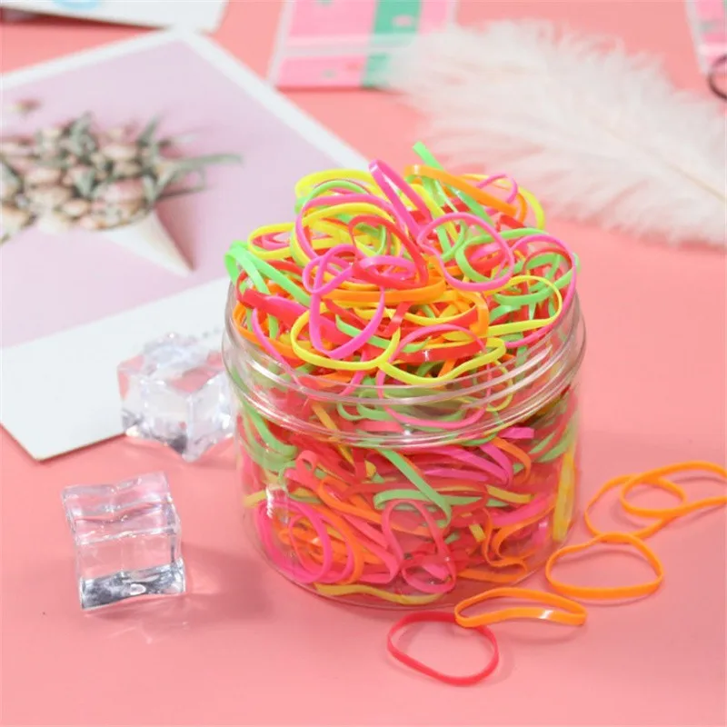 candy 800Pcs/Lot Mini Elastic Hair Bands Hair Accessories Gift Box Set Candy Color Disposable Rubber Band Cute Hair Bands for Girls - Color: candy