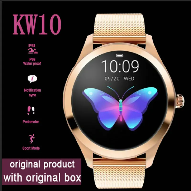 KW10 Смарт-часы для женщин 2018 IP68 Водонепроницаемый мониторинг сердечного ритма