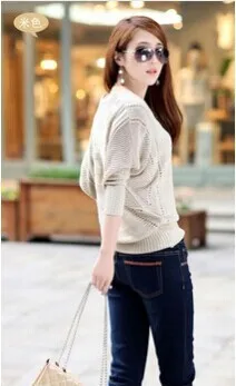 Женские свитера новые Весенние Вырез Свободный плюс верхняя одежда однотонный