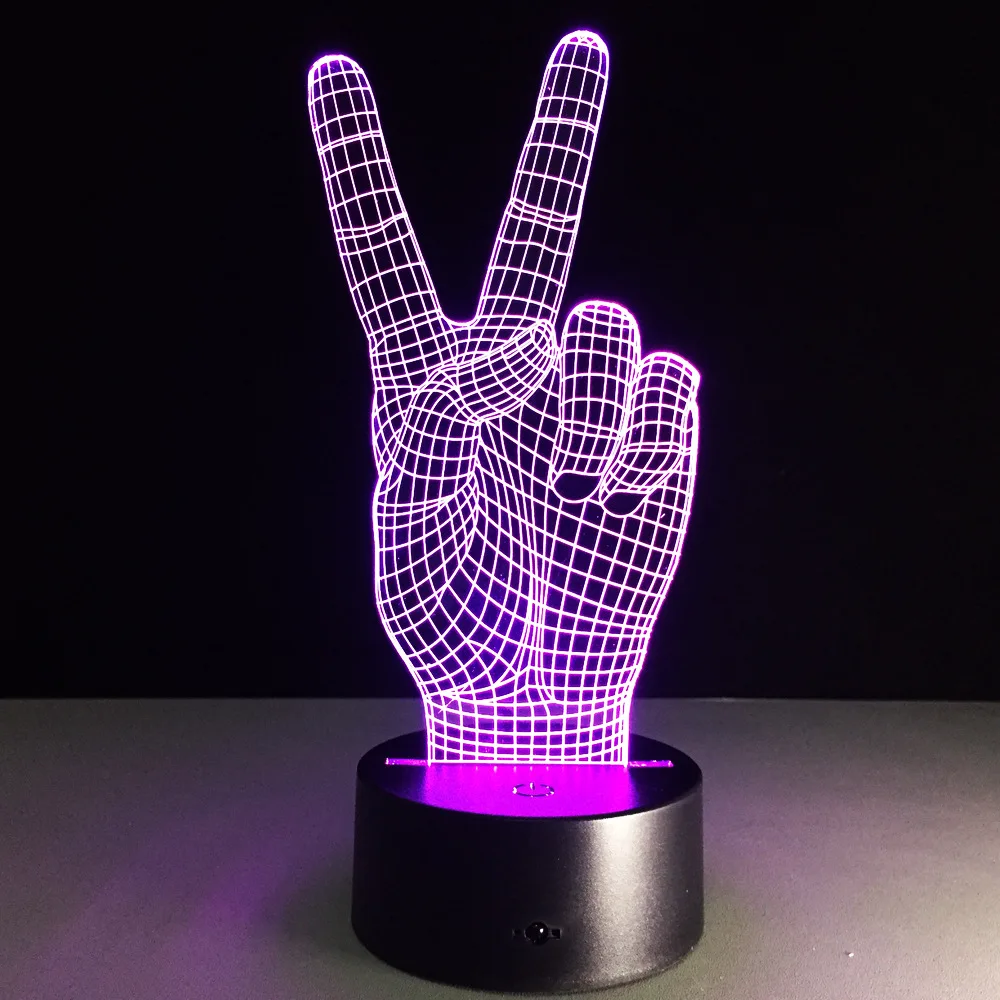 3d светодиодный светильник Hand Victory цветная сенсорная визуальная лампа украшение