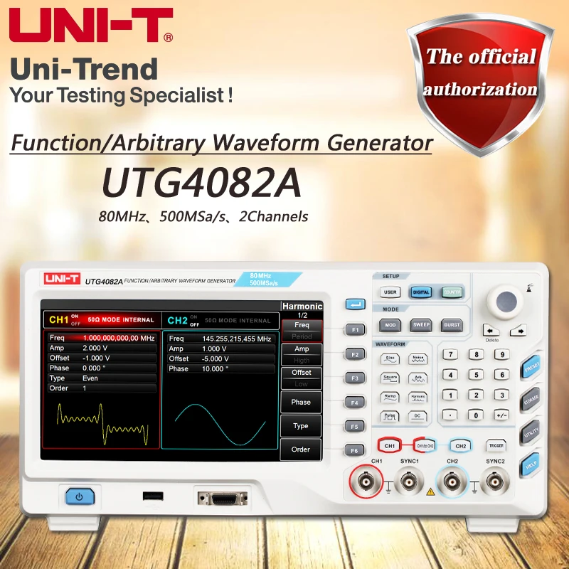 

UNI-T UTG4082A Function/Arbitrary Waveform Generator; 80MHz Bandwidth, 2Channels, 500MSa/s Sampling