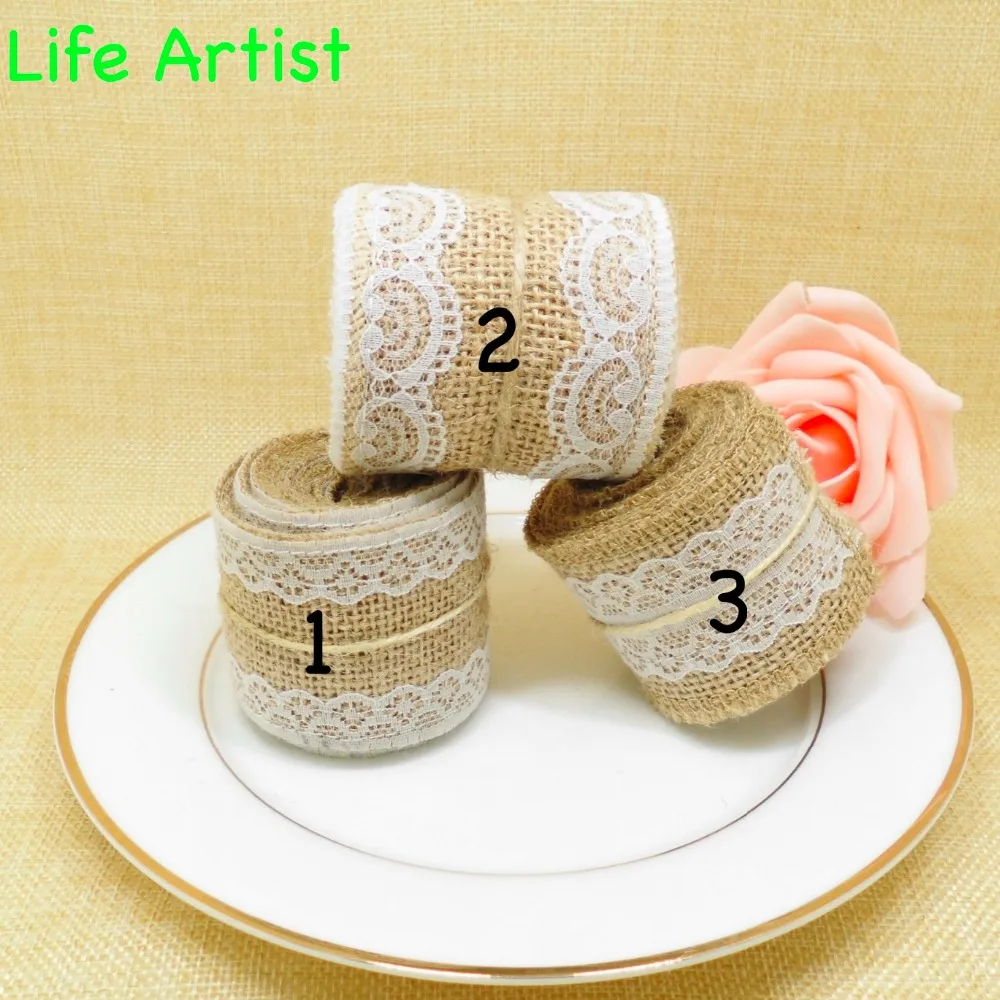 3 шт. Рождественская винтажная джутовая мешковатая лента с кружевной отделкой