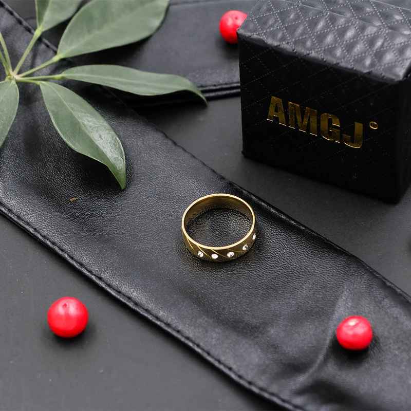 Золото-Цвет Нержавеющая сталь Роскошные CZ камень Нитки Кольца для Для женщин