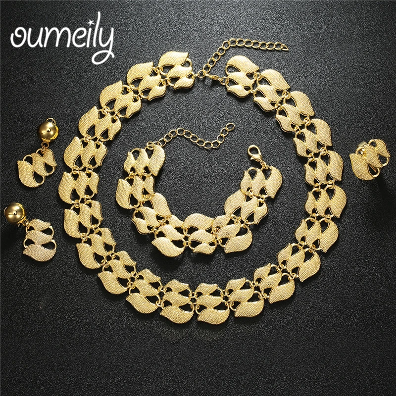 OUMEILY Fashion Dubai African Jewelry Set Nigerian Wedding Jewelry Set For Women Brides Gold Color Indian Jewellery Set