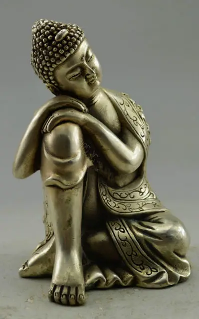 Vintage Asia Collectible Decorated Old Handwork Tibet Silver Carved Buddha Sleep Statue wholesale factory Arts outlets