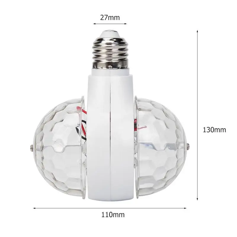 E27 3W Double-headed Colorful Auto Rotating RGB LED Bulb Stage Light Magic Ball Disco Lamp for Party Wedding