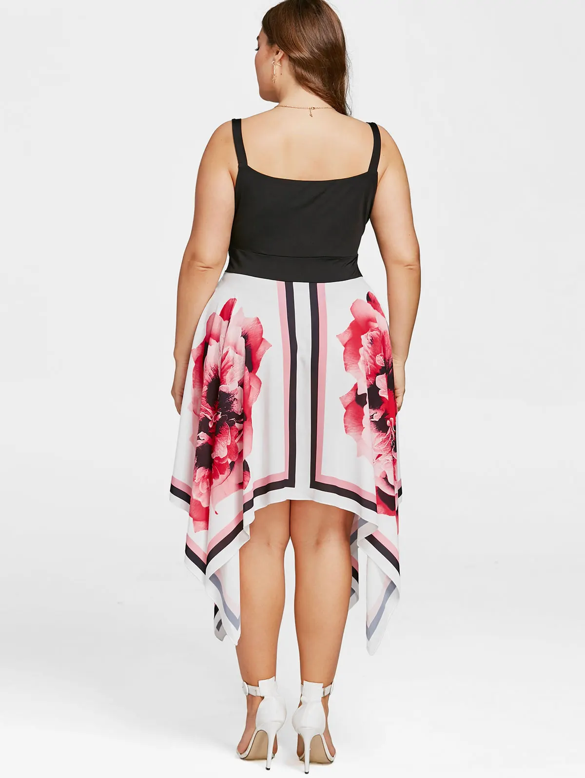 AZULINA плюс Размеры Цветочные рукавов Платок Подол платья Для женщин V Neck A Line Dress