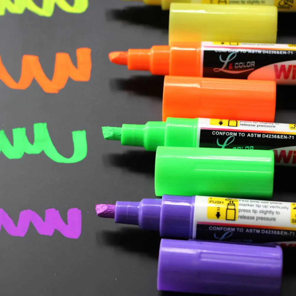 8pcs/set Reversible Tip Highlighter Fluorescent Liquid Chalk Marker Pen for LED Writing Blackboard | Канцтовары для офиса и