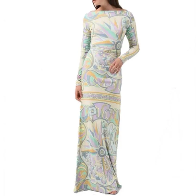 Epucci модные дизайнерские Роскошные Макси-Платья женские с длинным рукавом