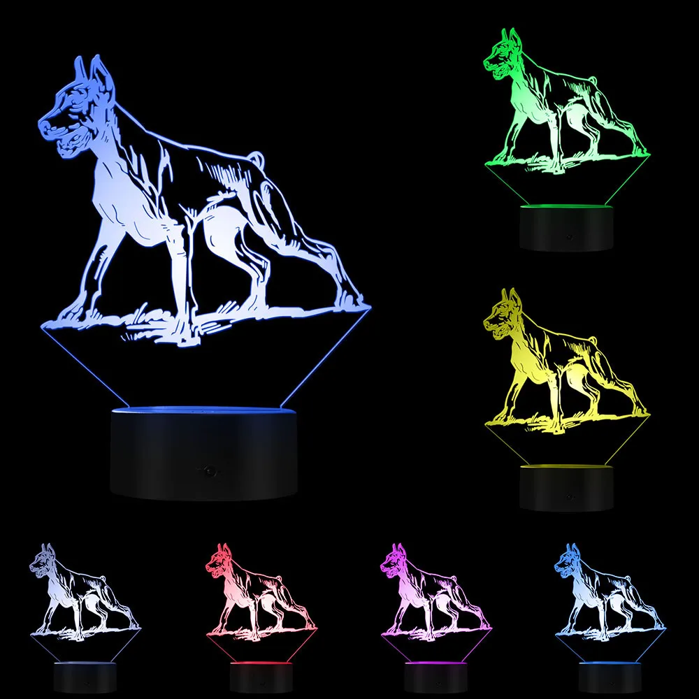 Doberman Pinscher 3D светильник Оптическая иллюзия детская комната ночник на заказ