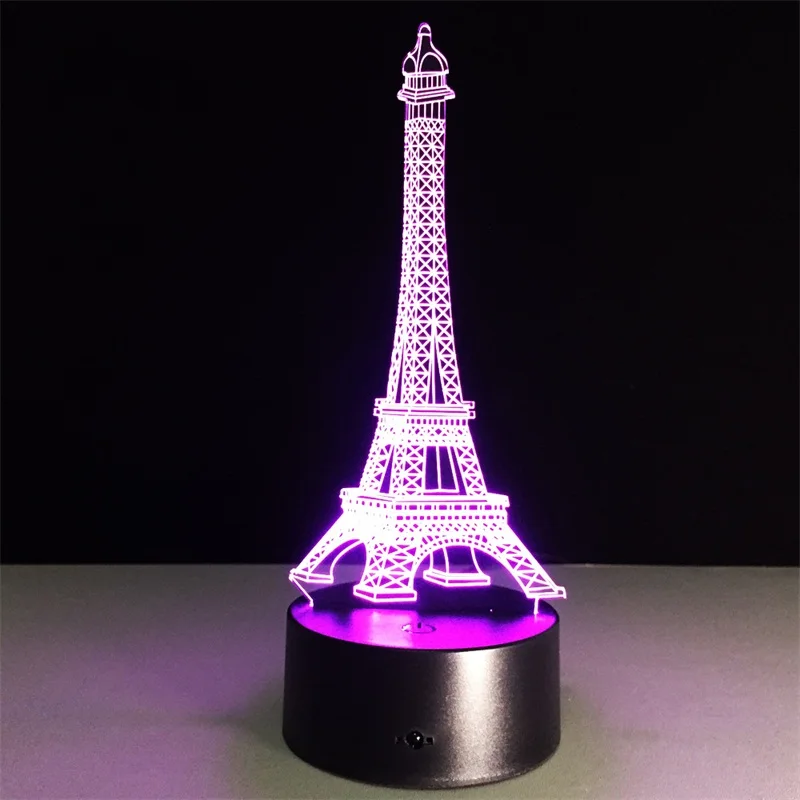 Эйфелева креативная лампа 7 цветов меняющая 3D оптическую иллюзию Светодиодные