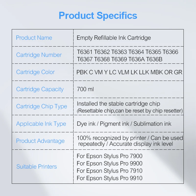 Пустые заправляемые картриджи для чернил Epson Stylus Pro 7900 9900 7910 9910 700|cartridge lexmark|cartridge
