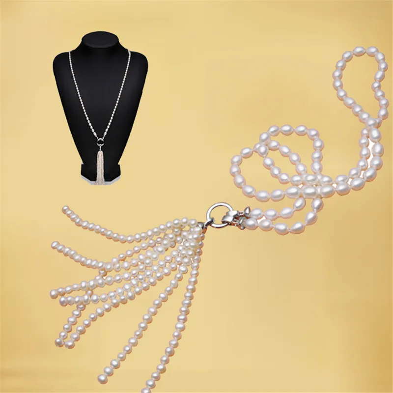 Новинка 2017 модное длинное жемчужное ожерелье YIKALAISI с кисточками серебро 925 пробы