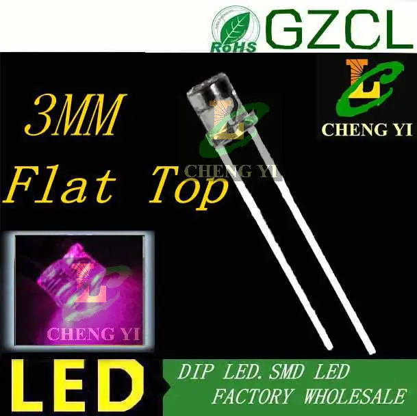 LED Производитель 3 мм led диод желтый плоский Топ DIP 2 0-2 5 V 585-595nm (Бесплатная доставка)