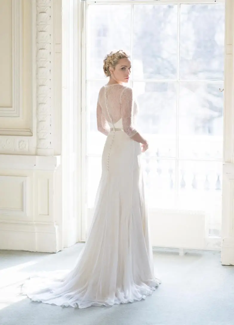 Шифоновое простое но Элегантное свадебное платье с длинным рукавом|sleeved wedding|long