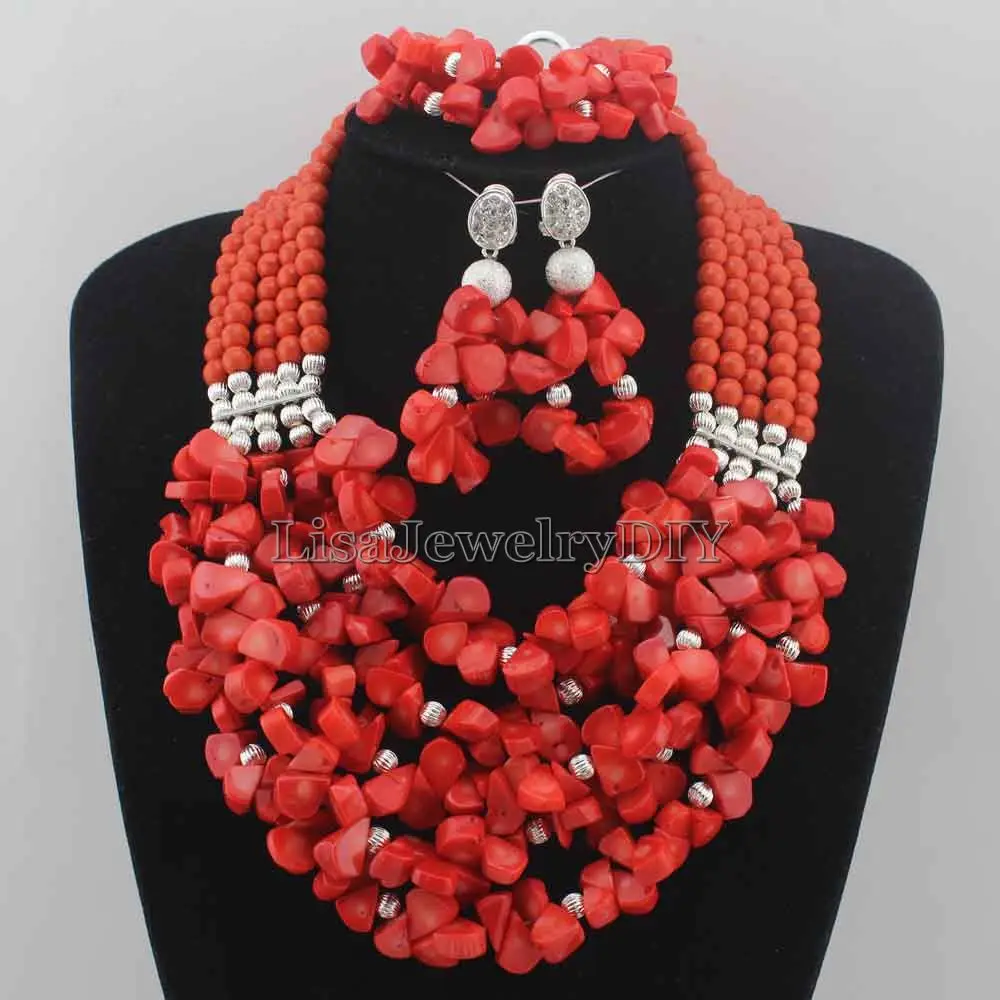 

Nigerian Wedding African Beads Rushed Classic Women Coral Jewelry Sets New Arrived Nigeria Set Necklace Africa Beads HD6877