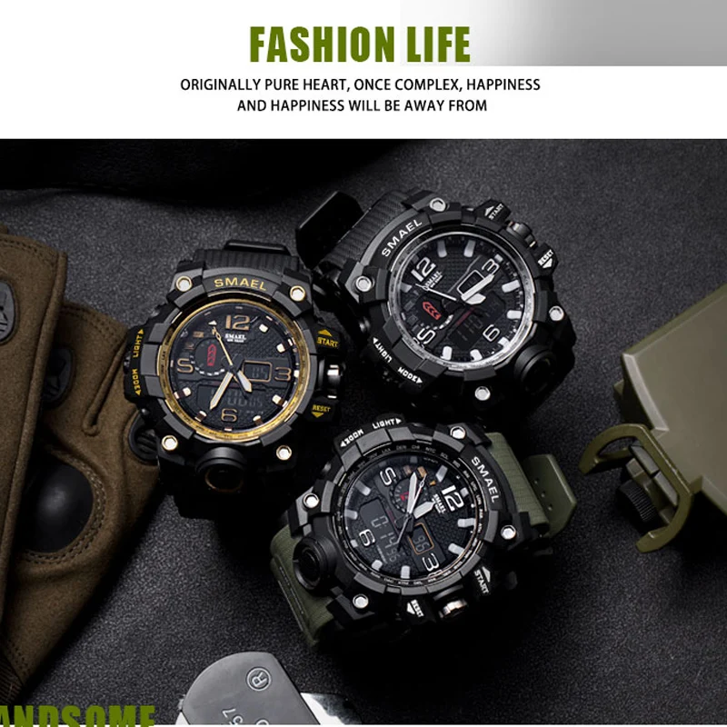 

SMAEL Brand Sport Watches for Men Waterproof Digital Clock LED Men's Wristwatch Clock Man montre homme Big Men Watches Military