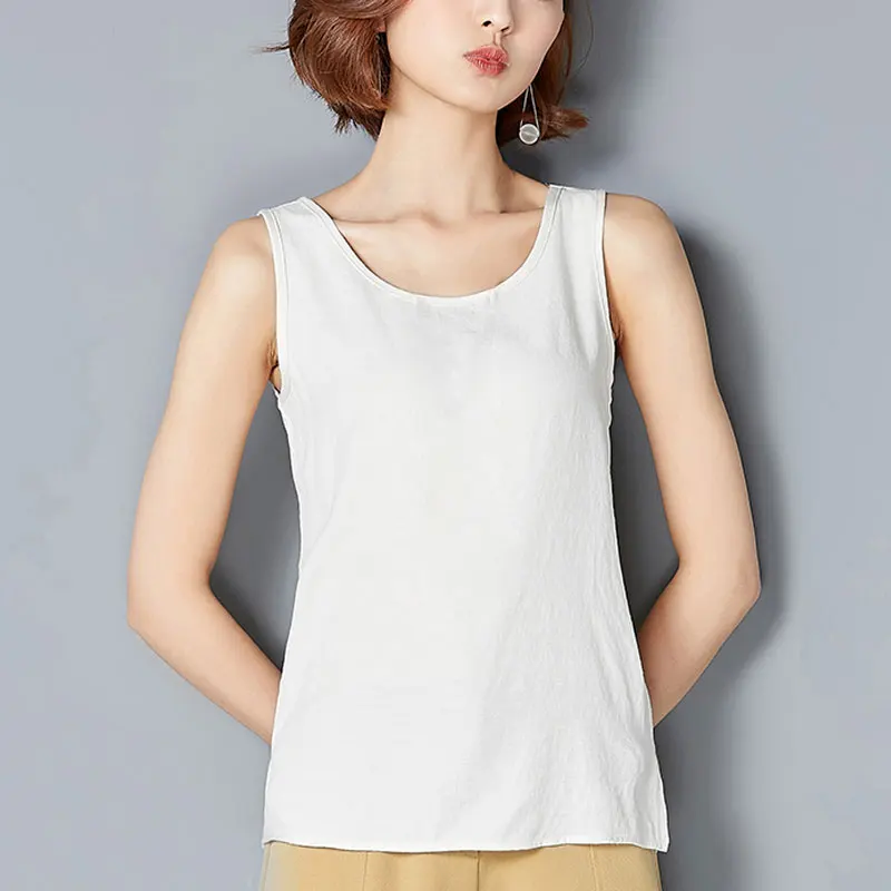 Коллекция 2017 года Модные дышащие майки из хлопка и льна большого размера женский