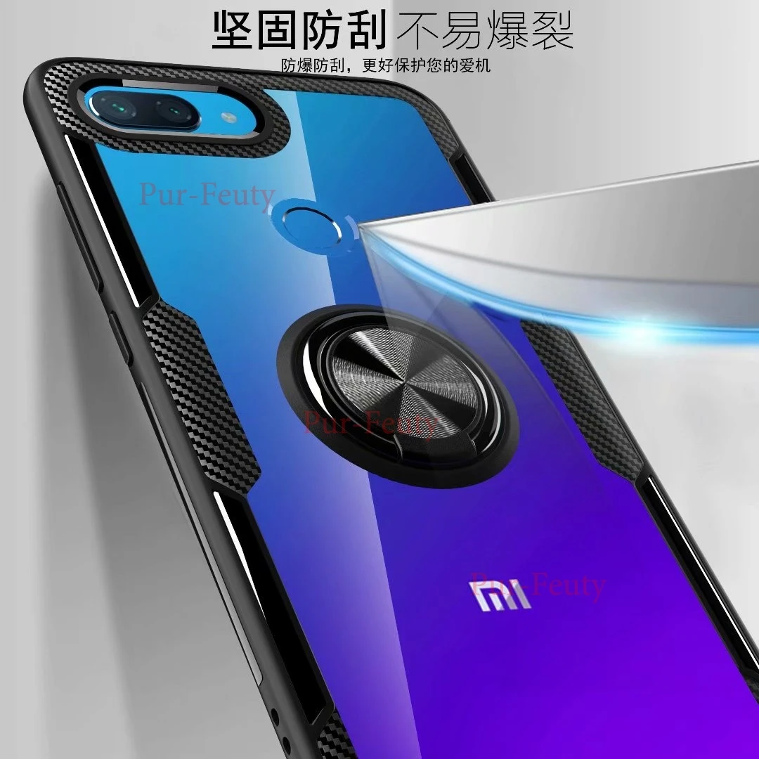Чехол для Xiaomi Mi8 Lite M1808D2TG с кольцом-подставкой магнитная прозрачная