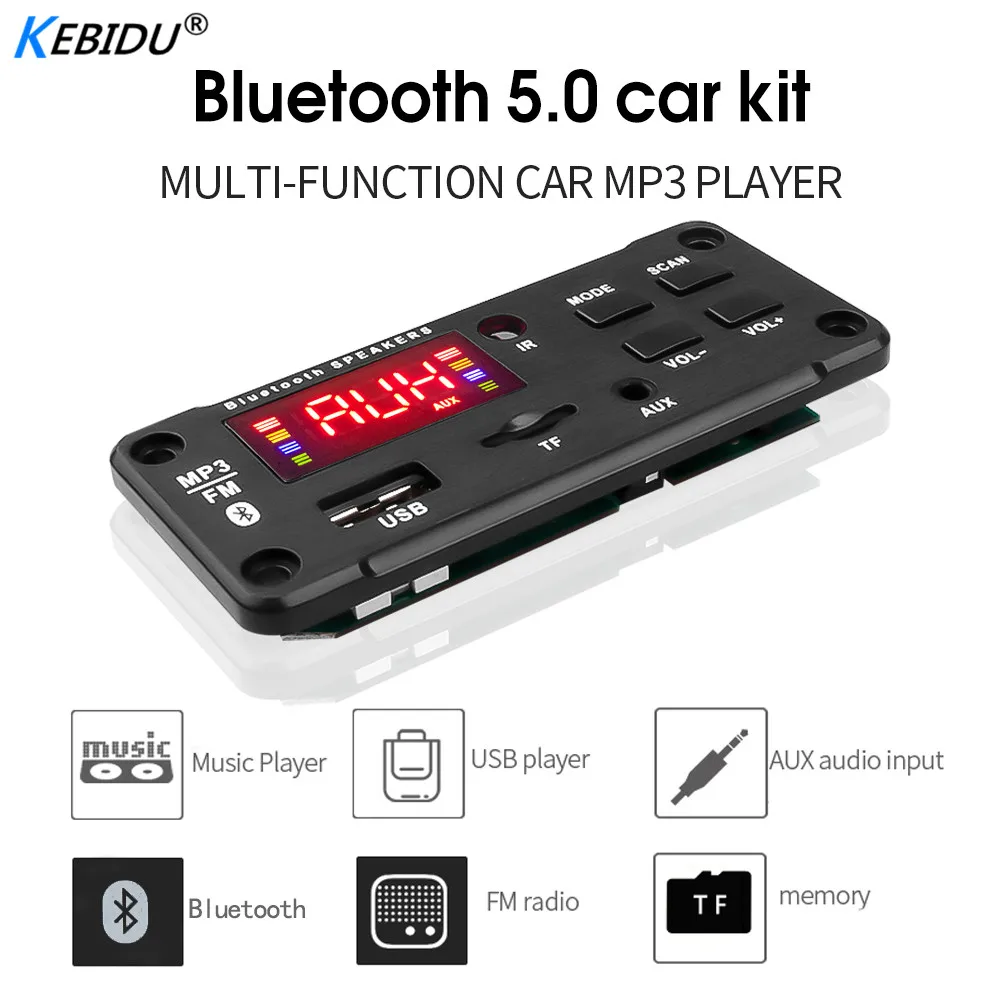 Kebidu беспроводной Bluetooth 5 0 декодер с цветным экраном 12 в MP3 WMA плата аудио модуль USB FM