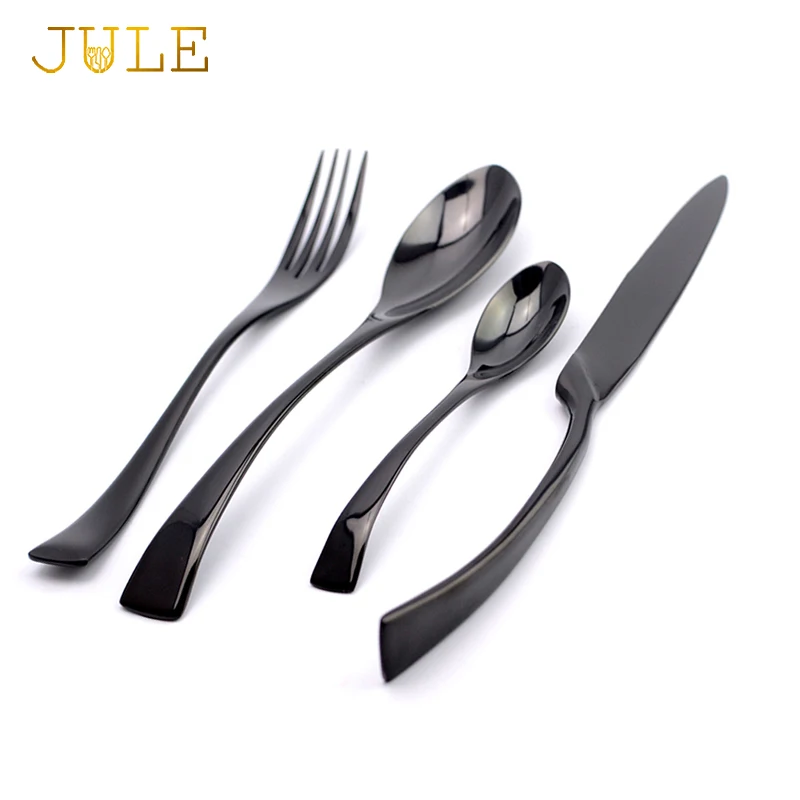 Набор столовых приборов черного цвета из нержавеющей стали 4 шт./лот 18/8|luxury cutlery