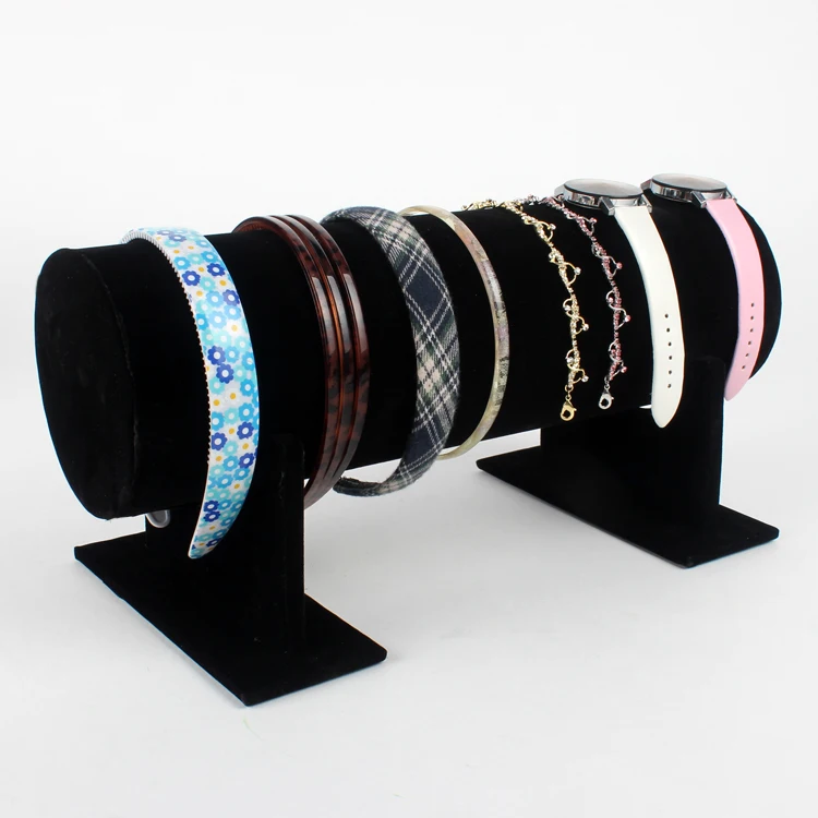 

TONVIC Wholesale Black Velvet Headband Display For Headwear Necklace Bracelet Watch Stand Holder Rack 36cm L High Quality