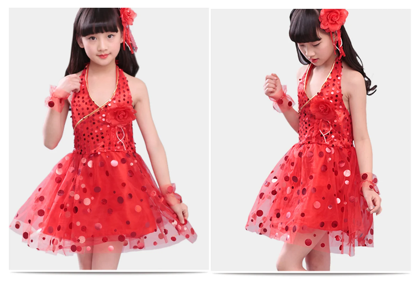 Cheap-beautiful-clothing Halter Sequin Dot Children Dress for Prom Beautiful Yellow Pink Blue White Kids Party Frocks Girls | Детская