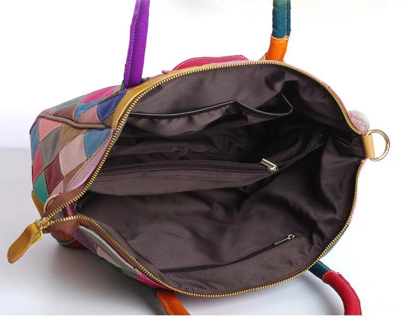 

Genuine Leather Handbag Personality Tide Stitching Totes Messenger Bags Contrast Color Portable Women's Shoulder Bag Luxury