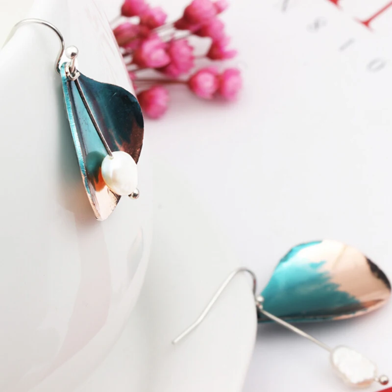 Fashion Green Metal Earrings Retro Gradient Pearl Hot Eardrop Drop Ear Pendant Dangler Earbob | Украшения и аксессуары
