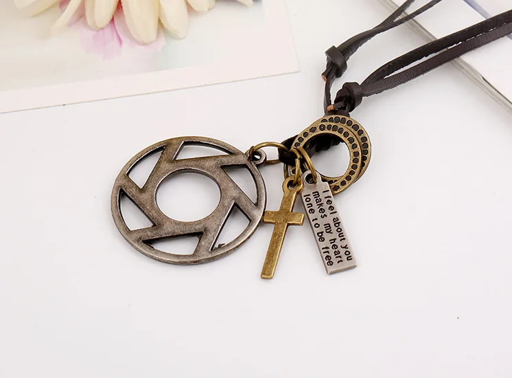2019 New Cowhide Alloy Men Women Long Leather Necklace Punk choker harajuku vintage jewelry |