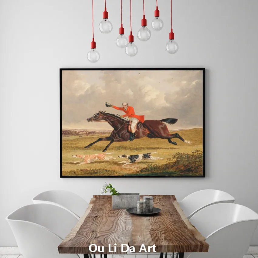 Классические фигурки Эрл лошадь собаки пейзаж для бега картина маслом печать на