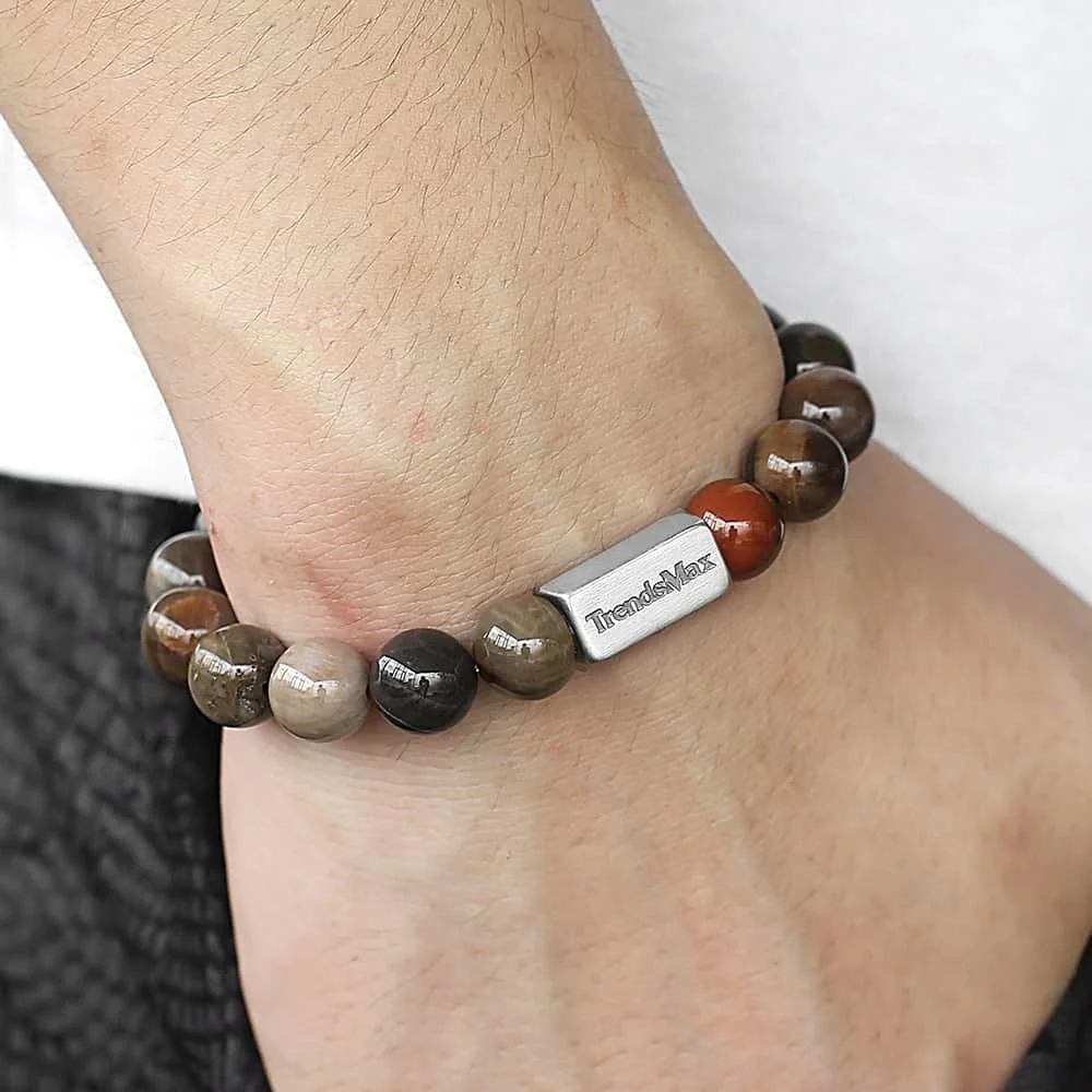 Натуральное окаменелое дерево камень браслет из бисера мужские и женские стрейч