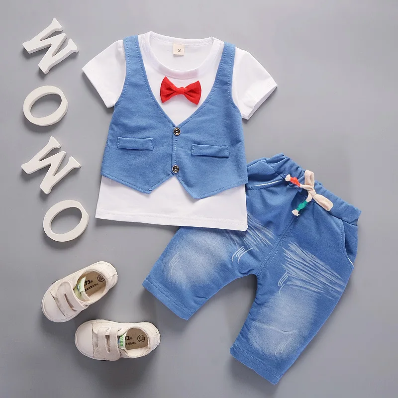 Summer Baby Boys Clothes Suits Gentleman Style Clothing Sets T- Shirt+Pants 2 Pcs Casual Sport Toddler |