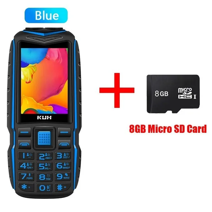 Blue add 8GB card Мобильный телефон KUH T3 с русской клавиатурой, 3800 мА/ч, аккумулятор, внешний аккумулятор, двойной фонарик, быстрый набор, прочный, две sim-карты, мобильные телефоны - Цвет: Blue add 8GB card