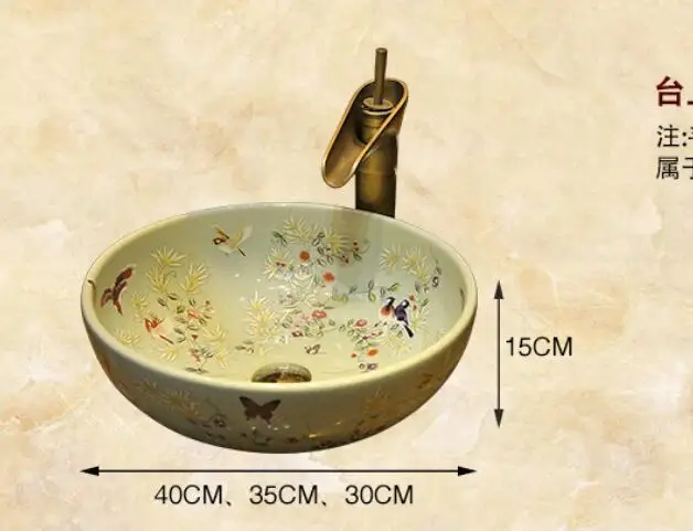 Ванная комната фарфор Vanity Круглый Китайский Стиль раковина Керамика Столешница