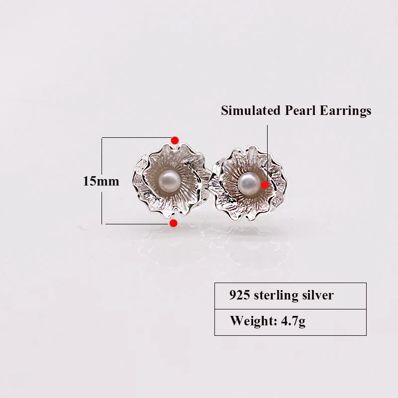 Женские серьги из серебра 100% пробы с цветком и искусственным жемчугом | Украшения