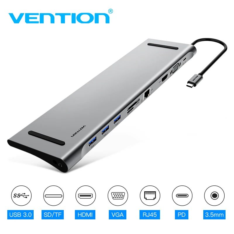 Vention thunderbolt 3 USB-C to HDMI VGA Converter USB3.0 HUB SD/TF Card Reader 3.5mm Jack PD RJ45 Adapter For MacBook Type C HUB
Vention thunderbolt 3 USB-C to HDMI VGA Converter USB3.0 HUB SD/TF Card Reader 3.5mm Jack PD RJ45 Adapter For MacBook Type C HUB