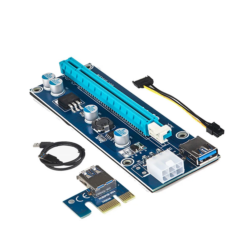USB3.0 PCI E Express 1x к 16x расширитель переходника карты адаптер SATA 6Pin кабель питания JR