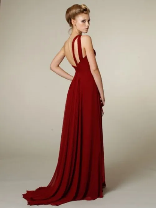 Fashion Sexy A-line Scalloped Chiffon One Shoulder Floor Length Evening Dress Prom 2015 Sleeveless Ruched Pleated | Свадьбы и