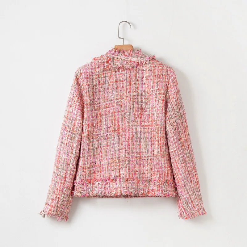 2019 Autumn Winter Gloria&ampGrace Pink Elegant Tweed Classic Chan Vintage Office Lady Pearl Tassel Jacket Coat Haute Couture | Женская